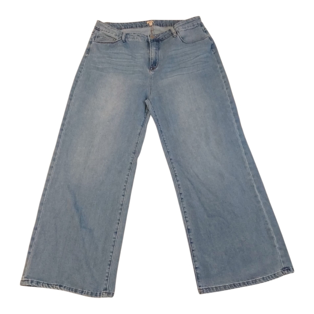 Reba Jeans Stretch Wide Leg Anckle Jeans Light Wash Denim Womens Size 14